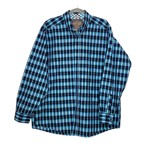 Panhandle Tuf Cooper Men's Blue & Black Plaid Print Button-Down Shirt Large - Picture 1 of 10